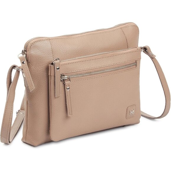 Women Taupe Imported Leather Polyester Crossbody Sling Shoulder Crossover Bag - Picture 1 of 6